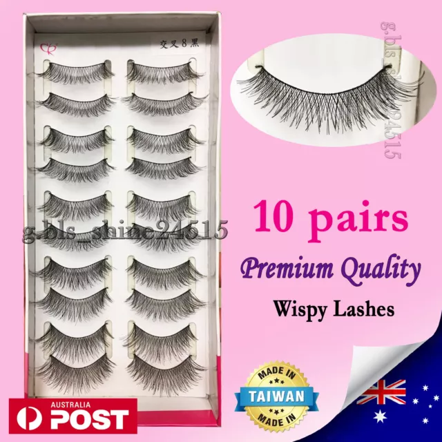 10 Pairs Natural Long Soft Black Fake False Eyelashes Sexy Makeup Party #X8Blk