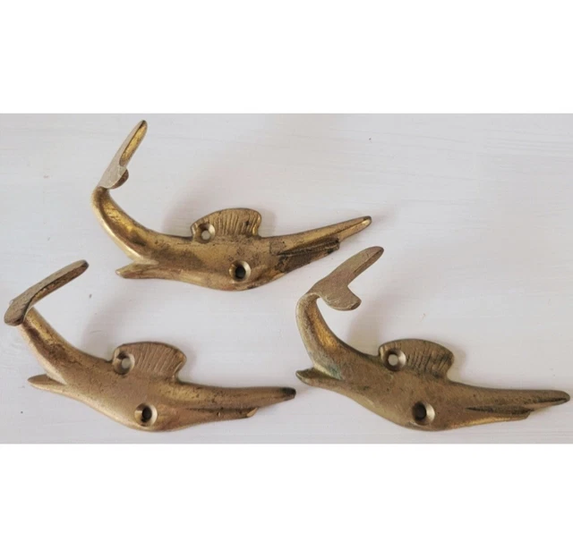 Vintage Brass Marlin Fish Towel Hooks