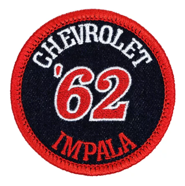 1962 Chevrolet Impala Embroidered Patch - Blue Denim/Red Iron-On Sew-On Hat Bag