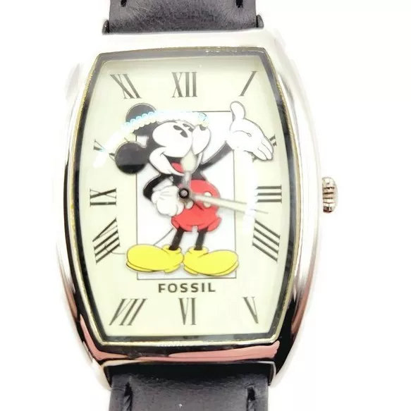 Mickey Mouse Watch Disney Fossil Silver Watch and Wood Toy Train LI 1452 1994