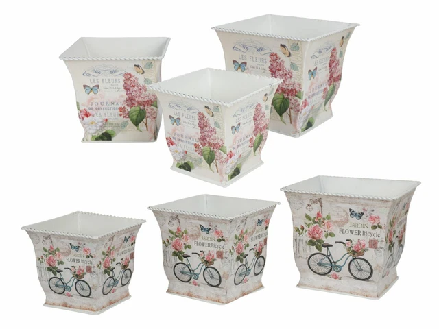 Vasi IN Metallo 3er-Set Stile Casa Campagna di Fiori per Piante Fioriera