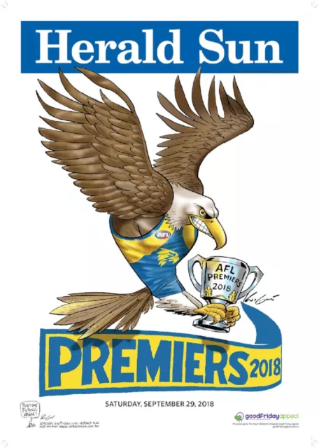2018 Original Herald West Coast Eagles Knight Premiers Poster Premiership