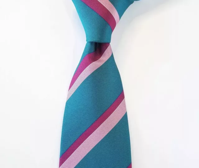 Burberry's of London Green, Burgundy & Pink Striped Mens Silk Tie 3 1/4" x 57"