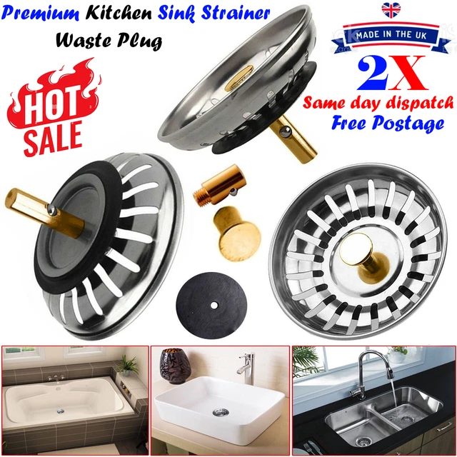 2X KITCHEN SINK Strainer Replacement Waste Plug Drainer Basin Drain