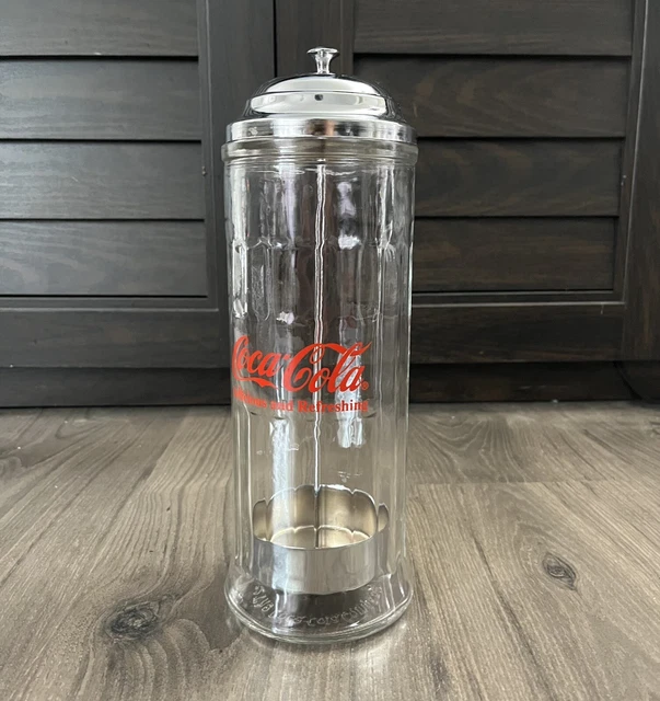 VINTAGE 1992 COCACOLA Diner Style Glass Bar Straw Dispenser Holder