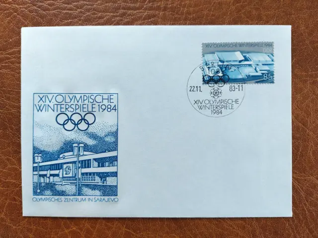 FDC DDR Einzelmarke aus Block 74 Olympische Winterspiele 1984 Sarajevo, ESST