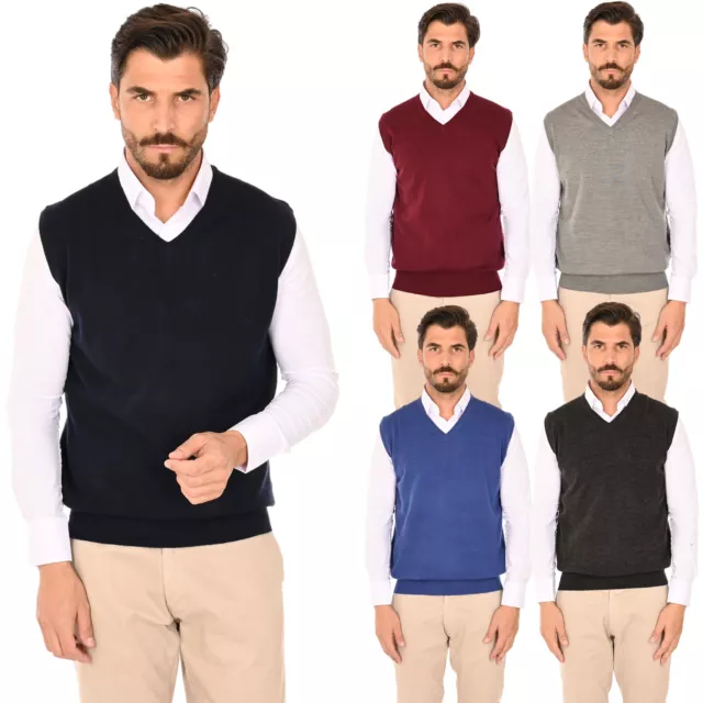 Maglione Uomo Lana Merinos Gilet Scollo a V Maglioncino Smanicato Elegante