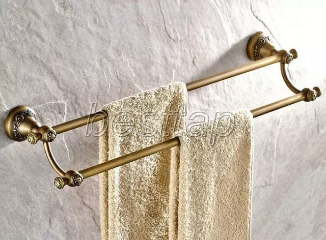 Antique Brass Wall Mounted Dual Towel Rail Bar Bathroom Accessory sba425