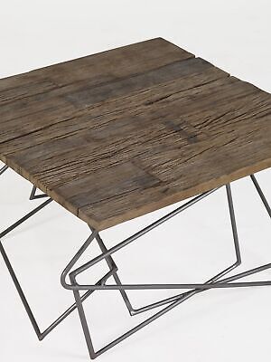 Industrial Style Reclaimed Metal Base Geometric Wooden Top Square Coffee Table 2