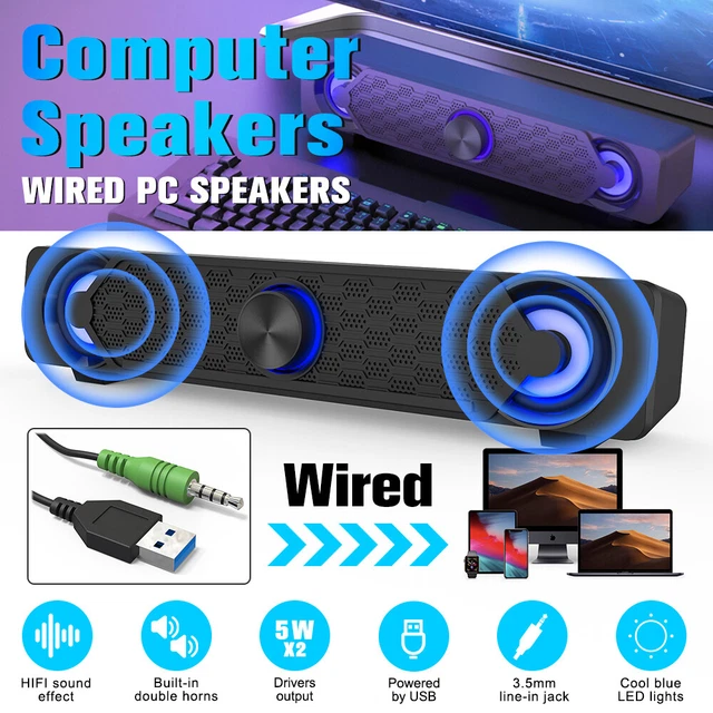 USB WIRED SURROUND Speakers Sound Bar System Subwoofer TV Home Speaker ...
