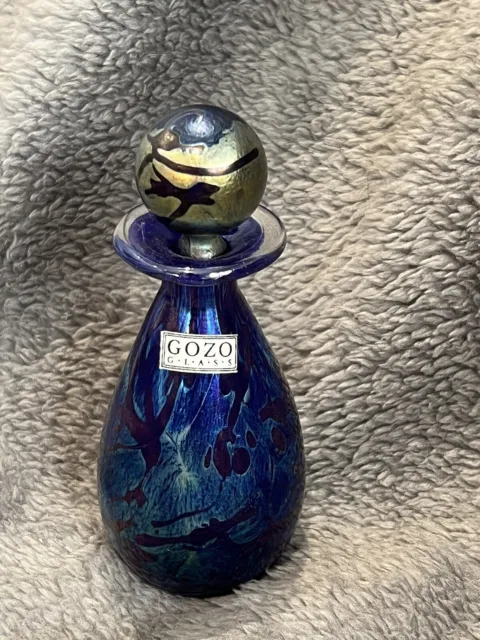 Vintage GOZO Glass Malta Iridescent Blue  Perfume Art Glass Bottle (SIGNED)