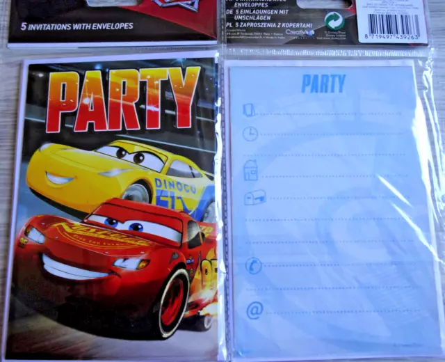 5 Einladungskarten inkl.Umschläge--Disney Cars 3-- Party--Kinder Geburtstag--(5)