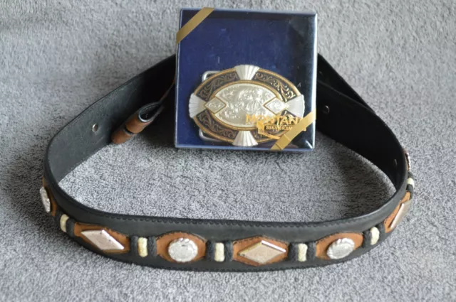 NIB MONTANA SILVERSMITHS LADY'S WESTERN LEATHER BELT w/ SILVER & GOLD BUCKLE