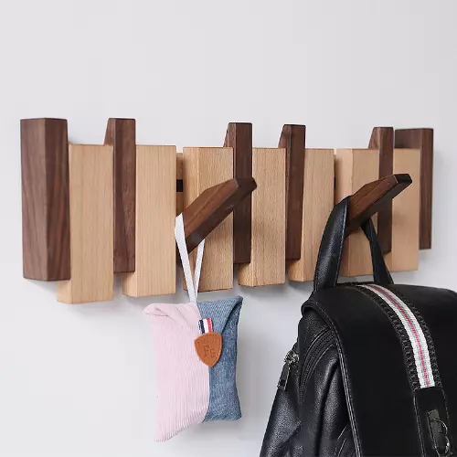 Beech and Walnut Coat Rack Wall Mounted Sticks Clothes Rack Doorway Cloak Rack