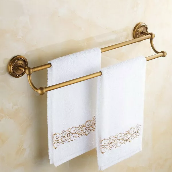 Antique Brass Wall Mounted Bathroom Double Towel Bar Rail Towel Holders 2ba093