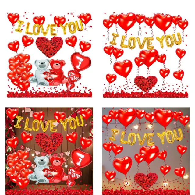 Kit Décoration Ballons Saint Valentin Confettis Pétales Artificiels Ballon  Baudruche Aluminium Ours et Coeur I Love You Ballon[1055]