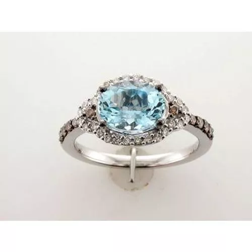 LeVian 14K White Gold Aquamarine I2 Chocolate Diamond 1.62 cts Ring Size 8.5