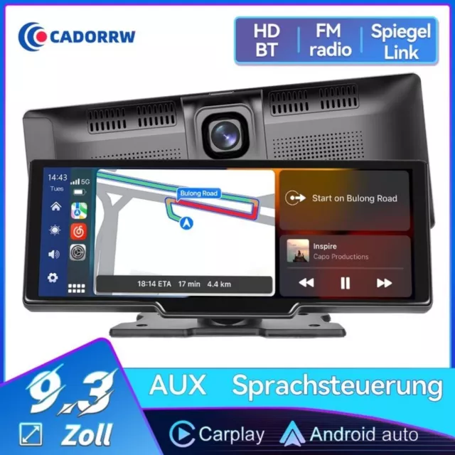 9.3Zoll Touchscreen 2K Auto Tragbares drahtloses Apple CarPlay Android Autoradio