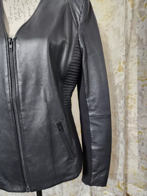 Trouve Women's Large Black 100% Leather Moto Jacket Zip Pockets 3