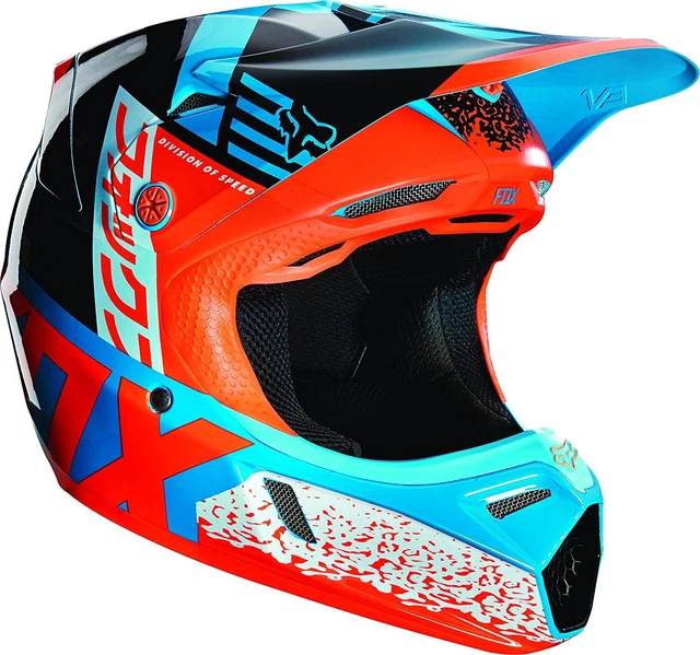 Fox Racing 2019 Divizion Youth V3 Motocross Motorcycle Helmet - Red/Aqua  Large