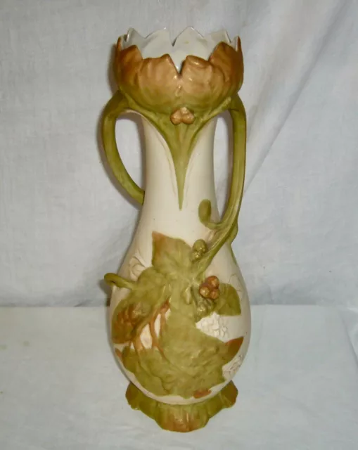 Antique 1860-Wwi Royal Dux Austria Matte Glaze Art Deco 5499 Blackberry Urn Vase