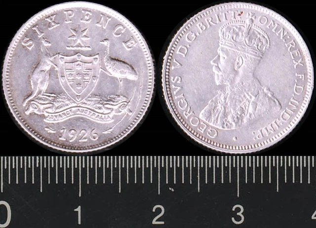 Australia: 1926 KGV Sixpence  6d EF+  Variety Massive Die Crack