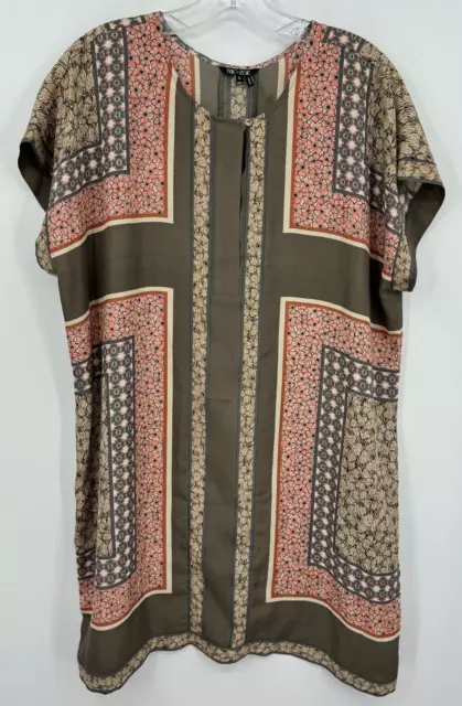 Nic+Zoe Dress Womens XL Bohemian Lightweight Keyhole Neckline Floral Classic Tan