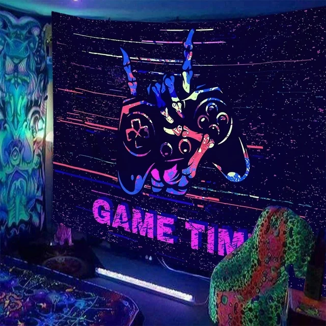 FLUORESCENT TAPESTRY WALL Hanging UV BlackLight Gamer Art Print Home