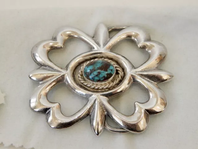 Vintage Navajo Sand Cast Sterling Silver & Turquoise Belt Buckle