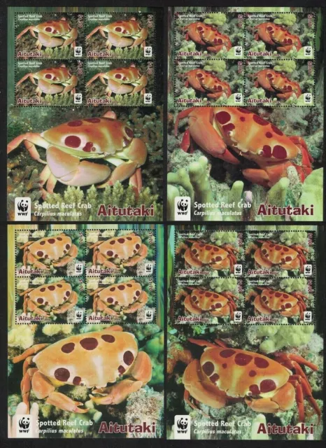 Aitutaki 2014 - WWF Spotted Reef Crabs - Set of 4 Sheetlets - MNH