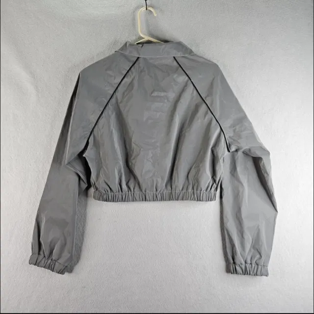 Forever 21 Jacket Womens Small Silver Cropped Windbreaker Holographic Chic Crop