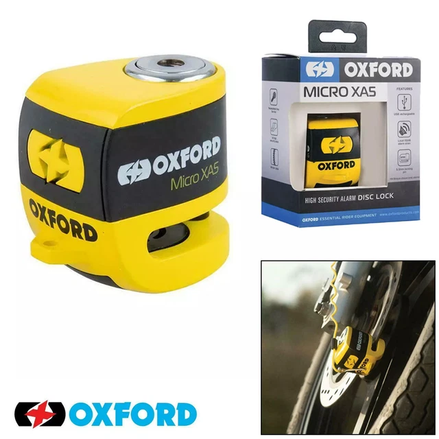 Oxford XA10 Alarmed Motorcycle Disc Lock – 10mm Pin, Yellow/Black, Anti-Theft Security