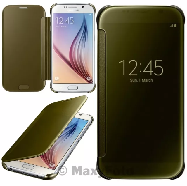 Samsung Custodia Originale Book Flip Case Clear Cover Libro Gold Galaxy S6 G920F