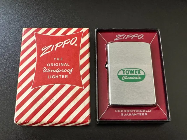 Vintage 1958 Unfired - TOWER CHEMICALS - Advertising Zippo Lighter with Box