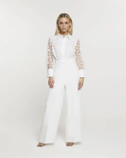 River Island Womens White Lace Jumpsuit Size 8