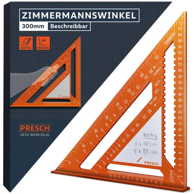 Presch Zimmermannswinkel 300mm | Innovative Notizfläche | Hochpräzise & Rostfrei