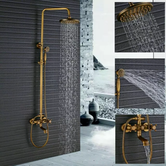 Antique Brass Bathroom Shower Faucet Set Shower Fixture Rainfall Head Tub Spout