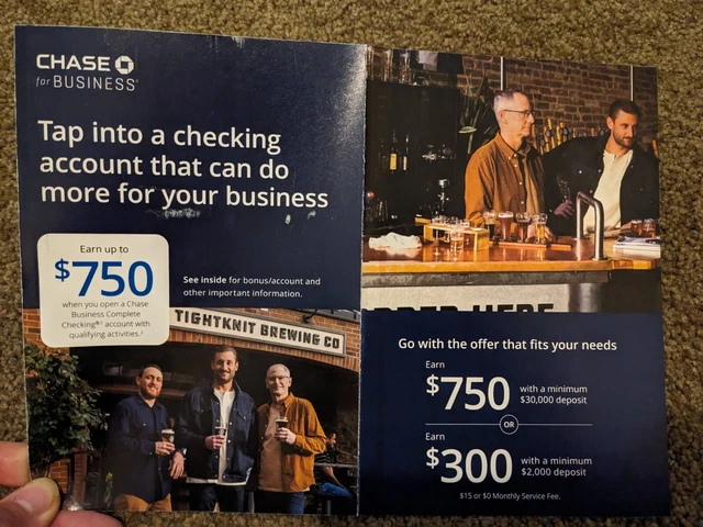 Chase Business checking Promo - $750 Bonus or $300 bonus with deposit