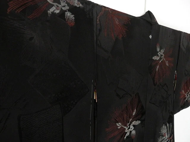 0514i10z610 Vintage Japanese Kimono Silk HAORI Black Pine