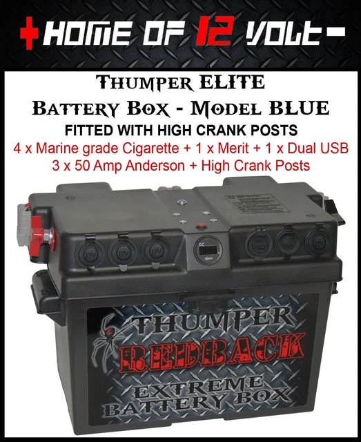 DC POWER BATTERY Box 12V BLUE Cigarette Merit Dual USB high crank POSTS ...