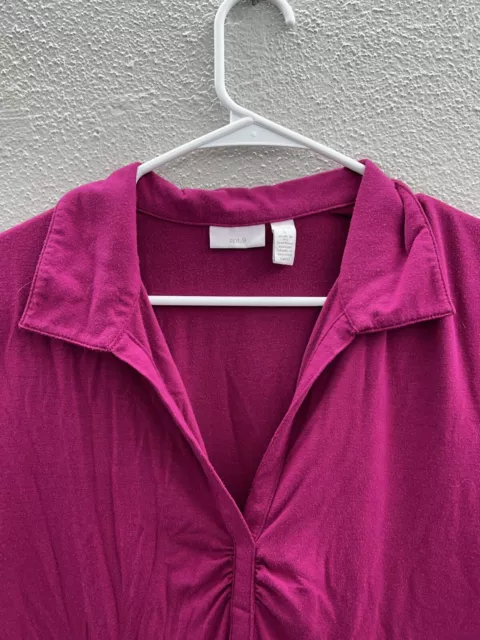 Womens Apt. 9 Shirt Size Large Pink Short Sleeve V-Neck Collared Ruched Chest 3