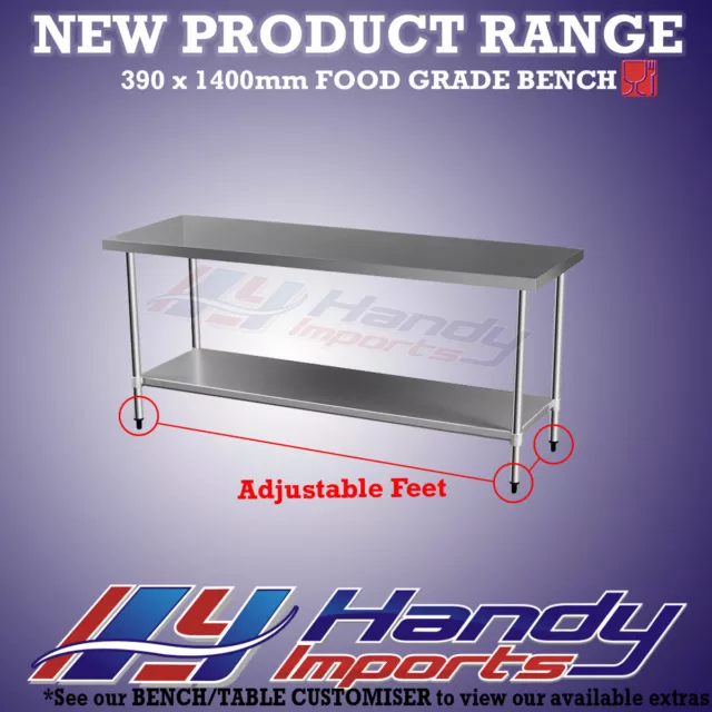 1400 x 390mm NEW 304 STAINLESS STEEL WORK BENCH KITCHEN FOOD PREP CATERING TABLE