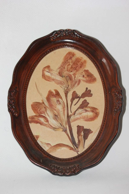Cadre Mural Ovale Vintage Bois Et Verre, Fleurs Séchées, Multicolore, 34.5 X 28.5 Cm, Occasion