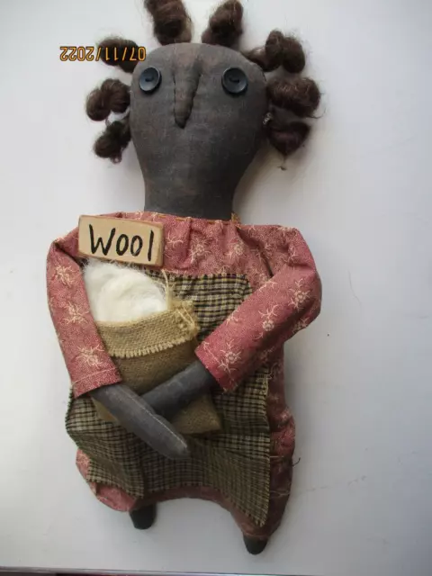 Vintage African American 16" Rag Doll Folk Art Cloth Handmade