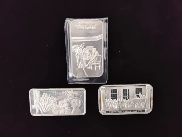 Lot of (3) Vintage 1oz Silver Art Bars