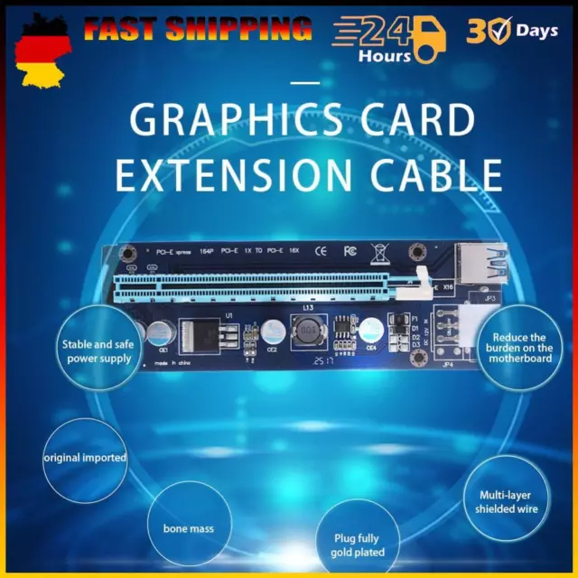 Neu Blau Express PCI-E 1 X bis 16 X Riser Card 6Pin USB 3.0 Kabel für BTC Bergma