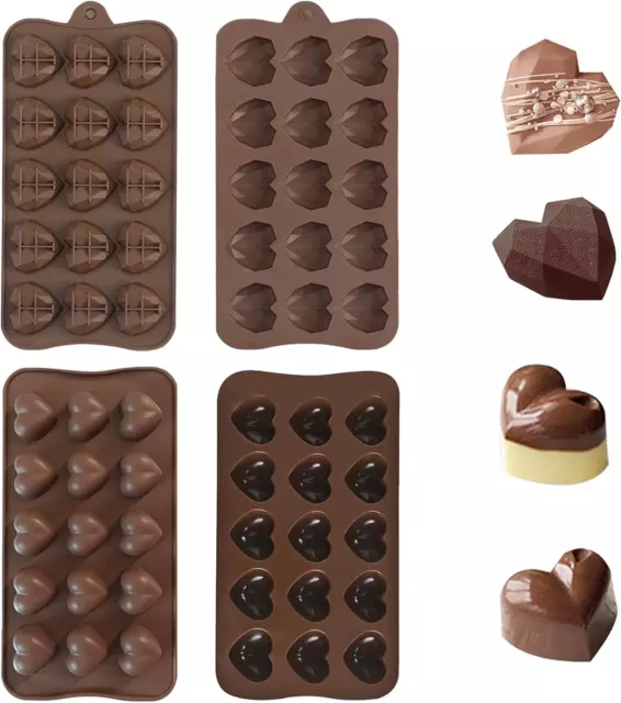 Stampo per Cioccolatini, 2 Pezzi, in Silicone, Antiaderente, a Forma Di Cuore, R