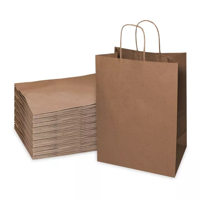 [100 Pcs] 10 inch x 5 inch x 12H Orange Colored Kraft Paper Shopping Bag with Twisted Handles for Gift, Merchandise, Birthday, Christmas, Craft