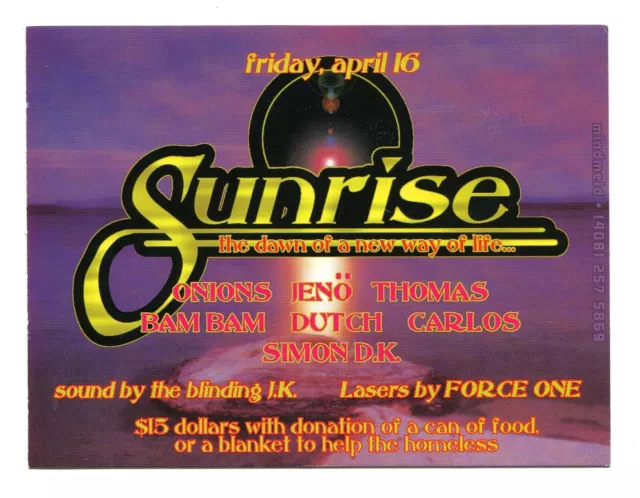 Sunrise 90s San Francisco Rave Flyer 1993 Underground Electronic Dance Party