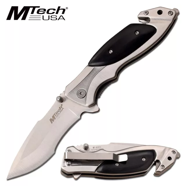 Spring-Assist Folding Knife | 3.25" Silver Blade Black Wood Tactical Rescue EDC